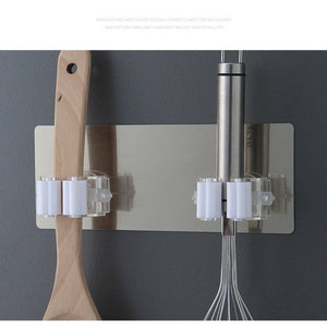 Adhesive Multi-Purpose Hooks Wall Mounted Mop Organizer Rack Brush Broom Hanger