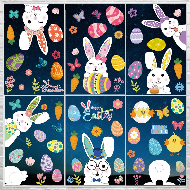 Cute Happy Easter Rabbit Chick Bunny Window Stickers Wall Decals