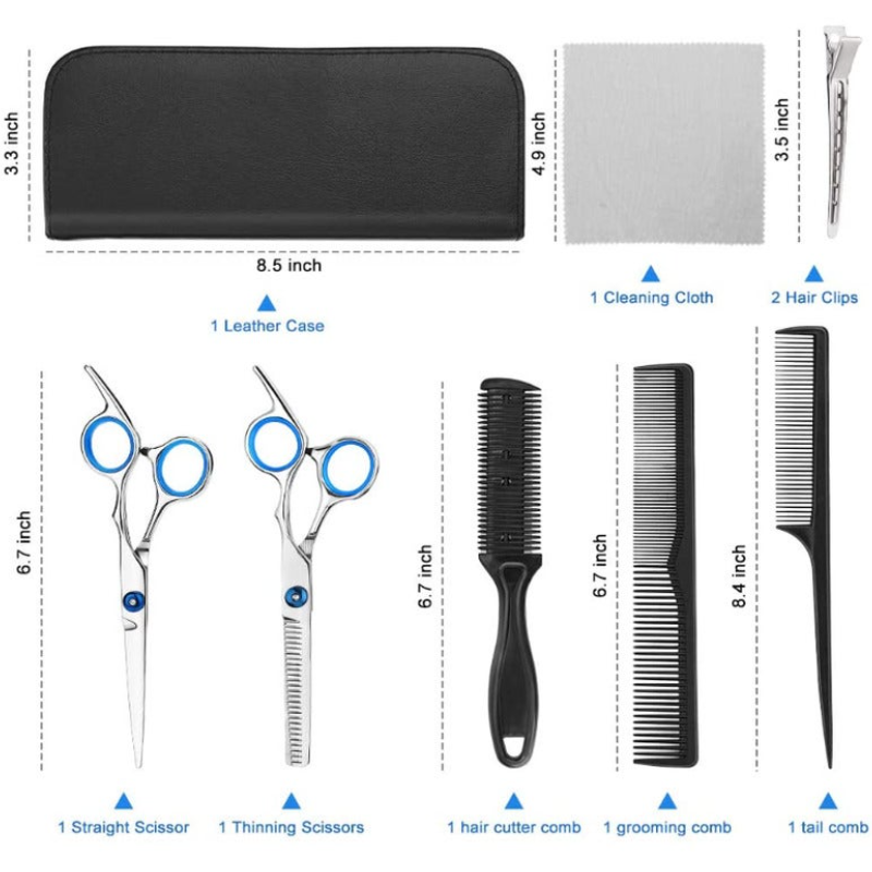 Professional Hair Cutting Scissors 9 Pcs Barber Thinning Hairdressing Shears Stainless Steel Set With Cape Clips Comb Fo