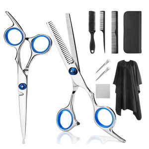 Professional Hair Cutting Scissors 9 Pcs Barber Thinning Hairdressing Shears Stainless Steel Set With Cape Clips Comb Fo