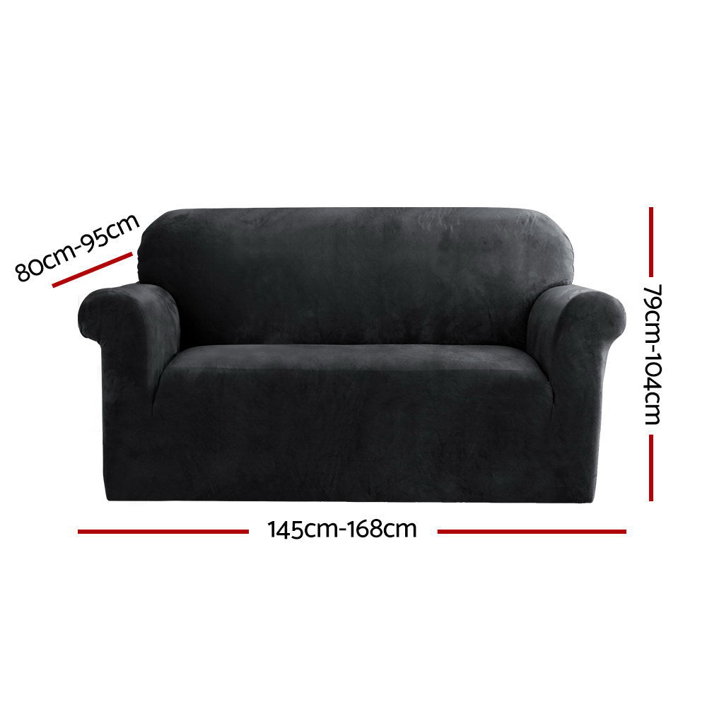 Artiss Velvet Sofa Cover Plush Couch Lounge Slipcover 2 Seater Black