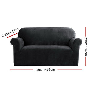 Artiss Velvet Sofa Cover Plush Couch Lounge Slipcover 2 Seater Black