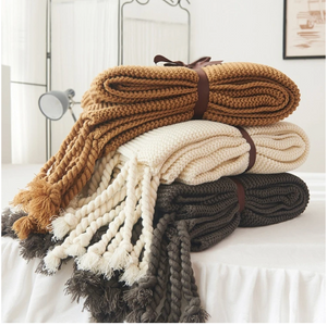 Long Tassel Knitted Blanket Throw