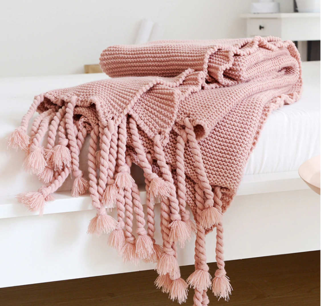 Long Tassel Knitted Blanket Throw