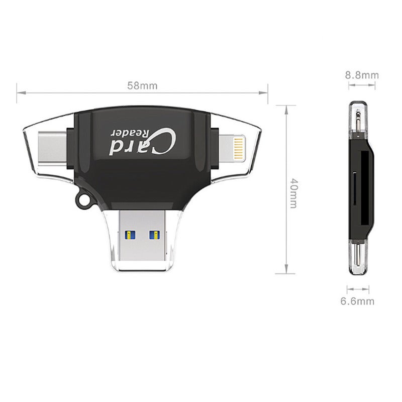 Sd / Micro Card Reader For Iphone Ipad Android Mac Computer Camera Portable Memory 4 In 1 Adapter Trail Viewer