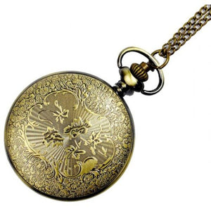 Veile Studios Seasonal 3152438 Retro Exquisite Butterfly Carved Flower Hollow Pocket Watch Champagne Gold