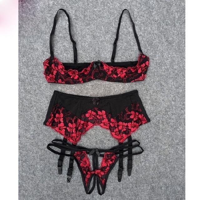 House Of Dasein Seductive Lingerie Set Red Black Kawaii Women