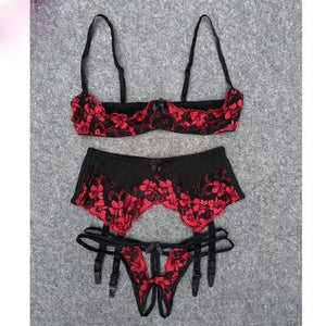 House Of Dasein Seductive Lingerie Set Red Black Kawaii Women