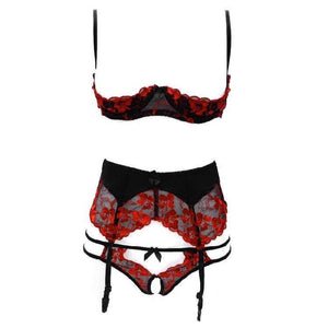 House Of Dasein Seductive Lingerie Set Red Black Kawaii Women