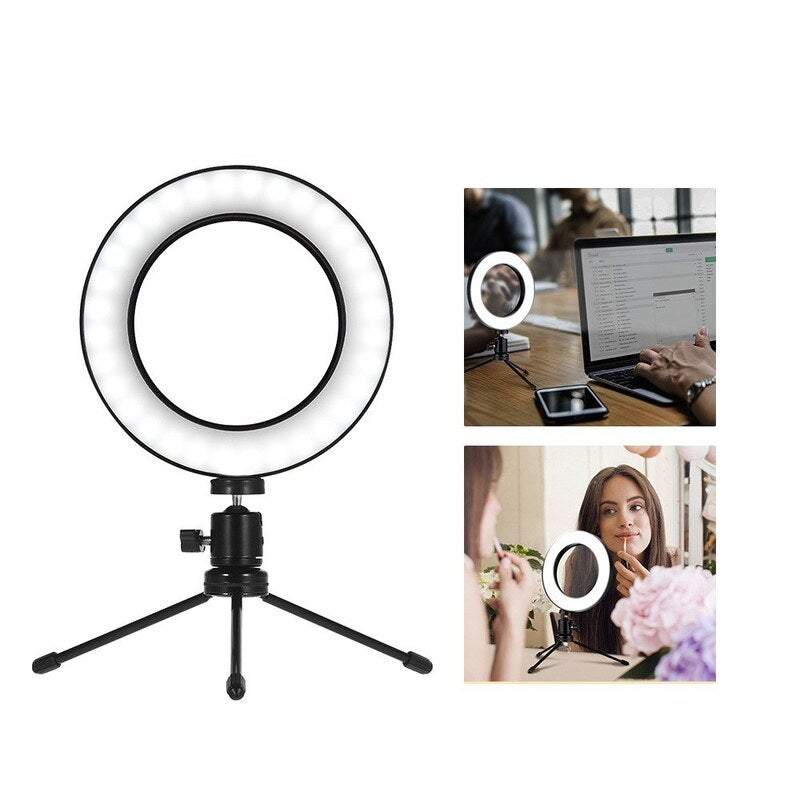 Camera Tripods Gimbals Selfie Sticks Light 8 Inch Desktop Mini Led Video Ring Lamp Dimmable 3 Lighting Modes Usb Powered