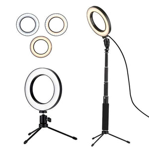 Camera Tripods Gimbals Selfie Sticks Light 8 Inch Desktop Mini Led Video Ring Lamp Dimmable 3 Lighting Modes Usb Powered