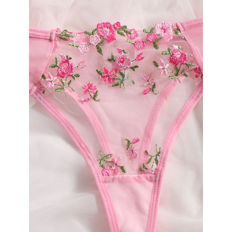 Sexy Sheer Delicate Floral Embroidery Transparent Lingerie Bra Panties Set