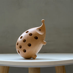 Solid Wood Carved Hedgehog Pencil Holder Nordic Decor Storage