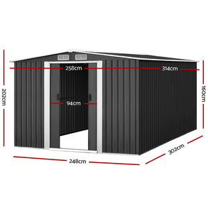 Giantz Garden Shed 2.58X3.14M W/Metal Base Sheds Outdoor Storage Workshop Shelter Sliding Door