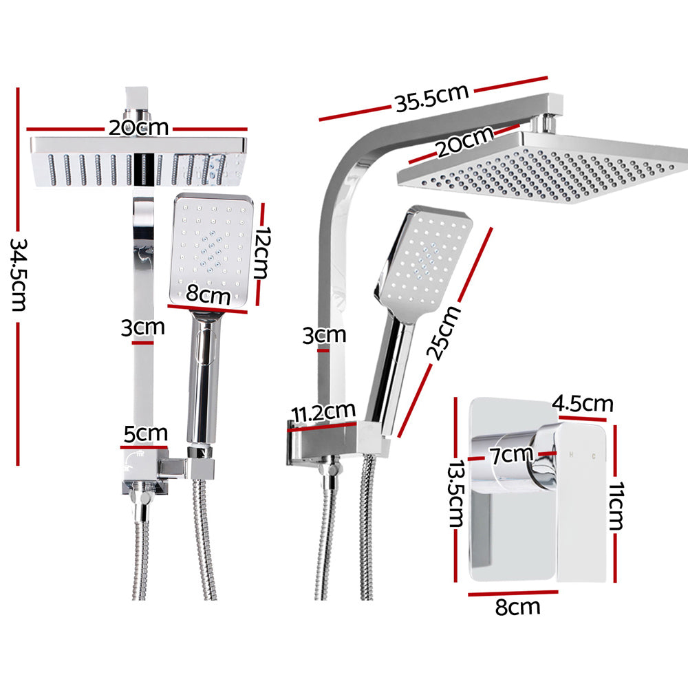 Cefito Wels 8'' Rain Shower Head Mixer Square Handheld High Pressure Wall Chrome