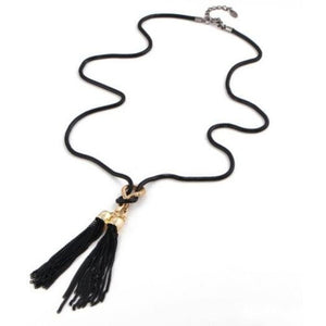 Veile Studios Simple Fashion Fringes Long Necklace Sweater Chain Accessories Black