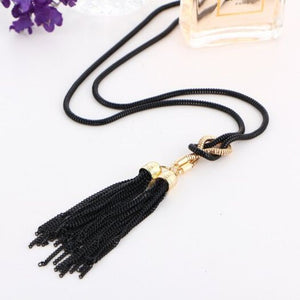 Veile Studios Simple Fashion Fringes Long Necklace Sweater Chain Accessories Black