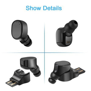 Single Mini Bluetooth Earbud Invisible Wireless Earpiece Sport Headphone With Mic Usb Charging Black