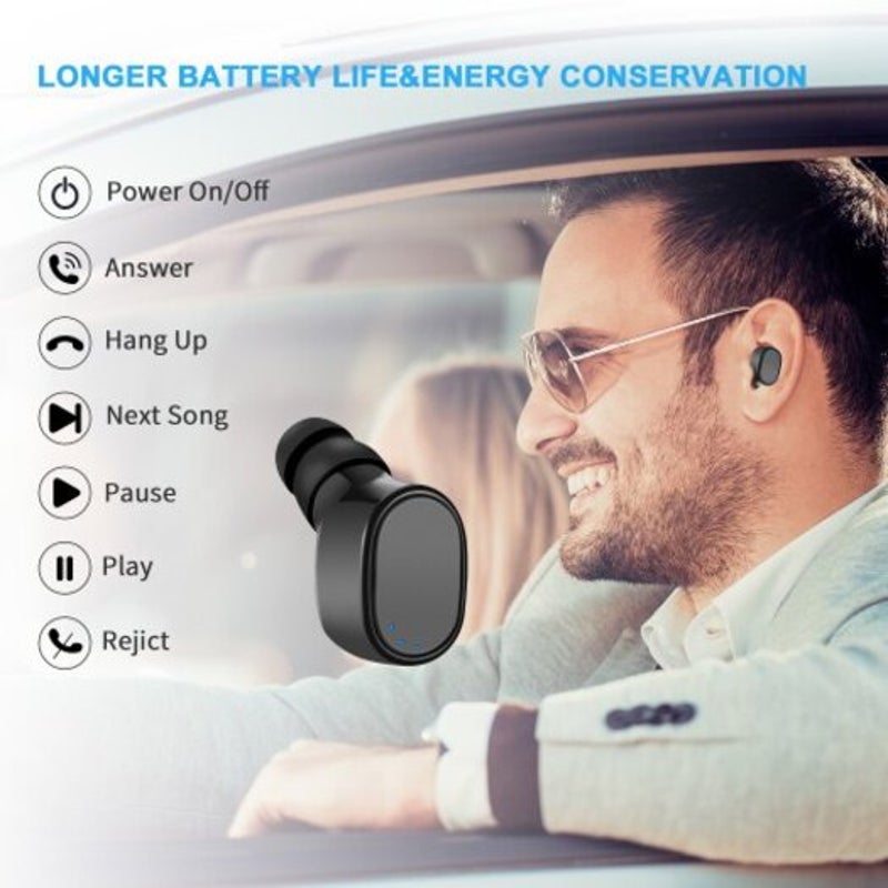 Single Mini Bluetooth Earbud Invisible Wireless Earpiece Sport Headphone With Mic Usb Charging Black