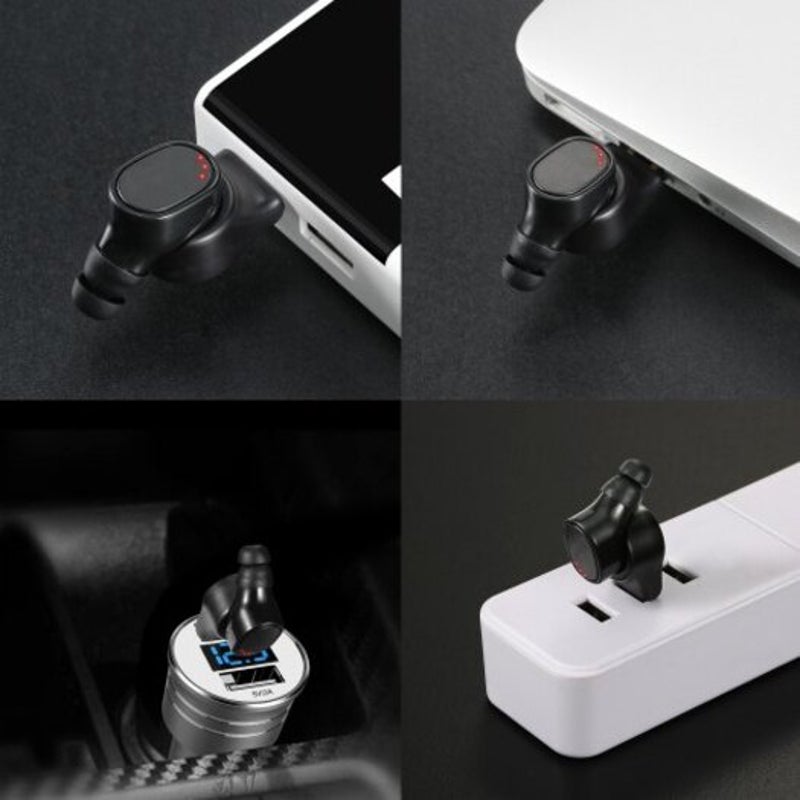 Single Mini Bluetooth Earbud Invisible Wireless Earpiece Sport Headphone With Mic Usb Charging Black