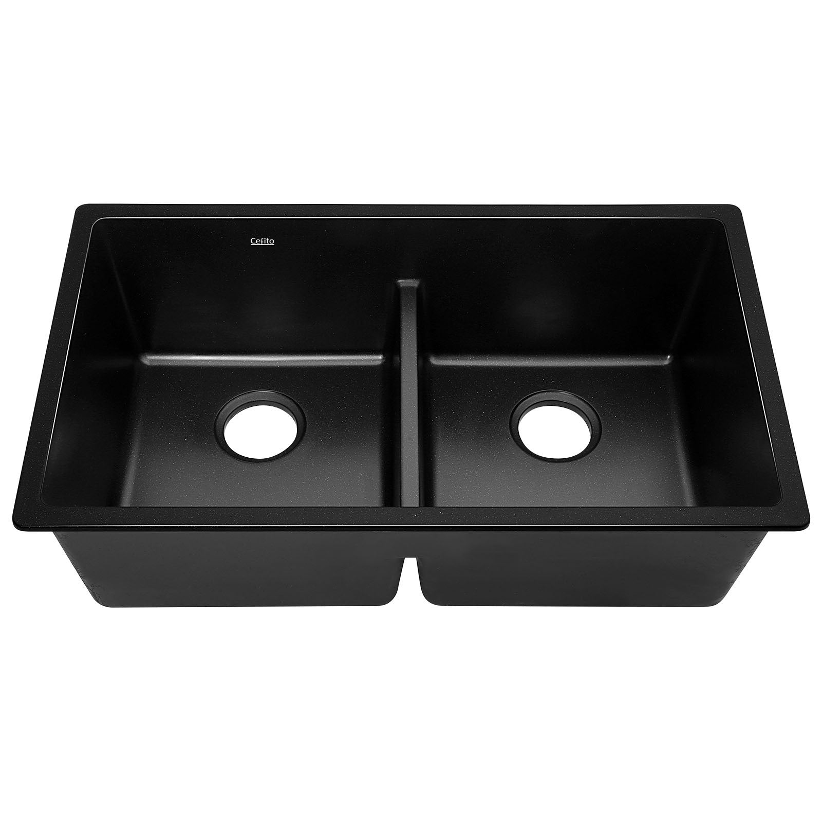 Cefito Stone Kitchen Sink 790X460mm Granite Under/Topmount Basin Double Bowl Black