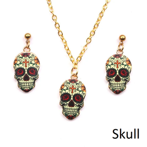 Veile Studios Skull Head Earrings Necklace Jewelry Sets Funk Party Statement Jewellery