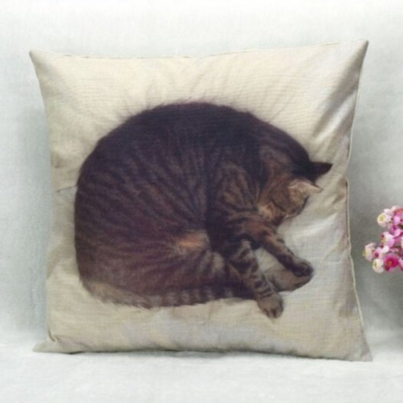 Sleeping Cat Pattern Square Shape Pillow Case Cushion Cover Without Inner