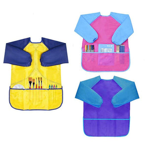 Long Sleeve Smock Children Waterproof Painting Apron With 3 Pockets