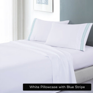 Soft Microfibre Embroidered Stripe Sheet Set Double White Pillowcase Charcoal