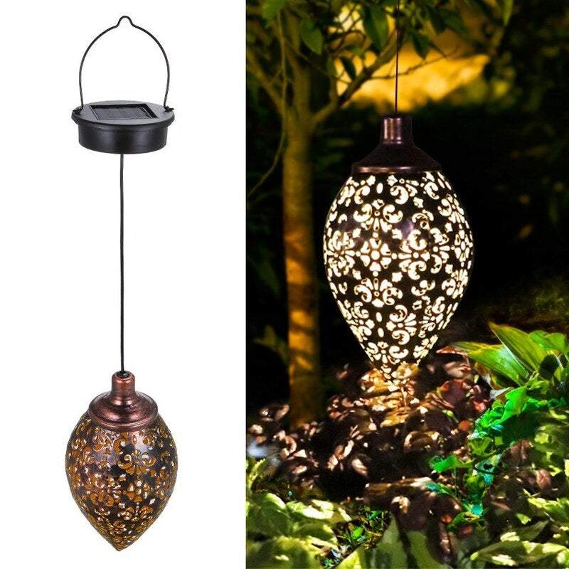 Lighting Solar Powered Energy Led Lantern Hanging Outdoor Lamp Olive Shape Design Sensitive Sensor Control For Patio Cou