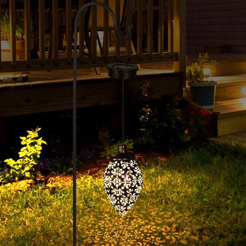 Lighting Solar Powered Energy Led Lantern Hanging Outdoor Lamp Olive Shape Design Sensitive Sensor Control For Patio Cou