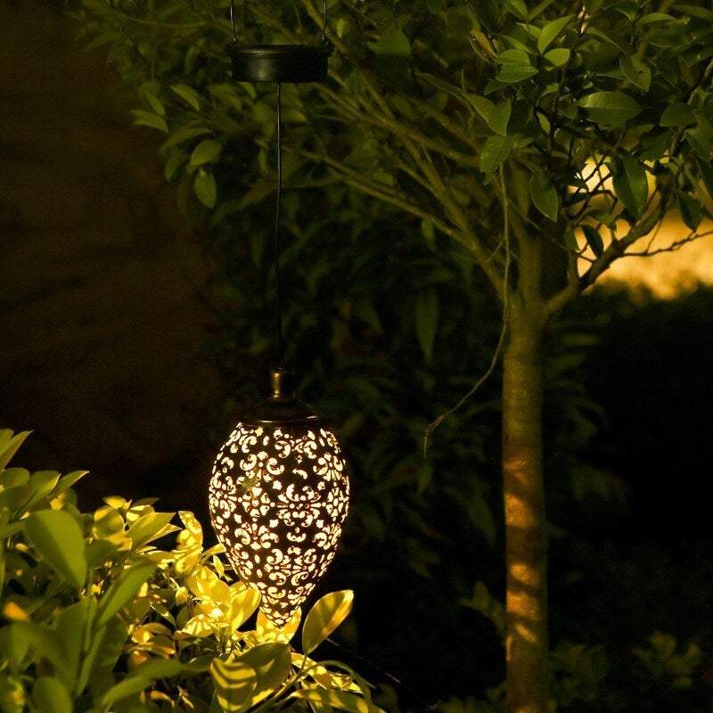 Lighting Solar Powered Energy Led Lantern Hanging Outdoor Lamp Olive Shape Design Sensitive Sensor Control For Patio Cou