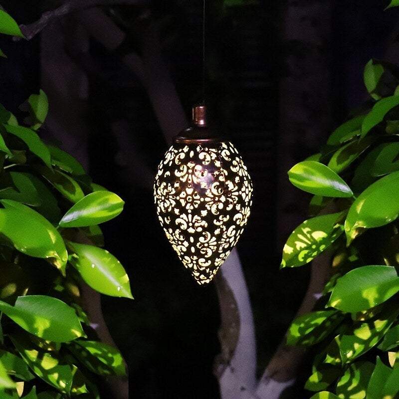 Lighting Solar Powered Energy Led Lantern Hanging Outdoor Lamp Olive Shape Design Sensitive Sensor Control For Patio Cou