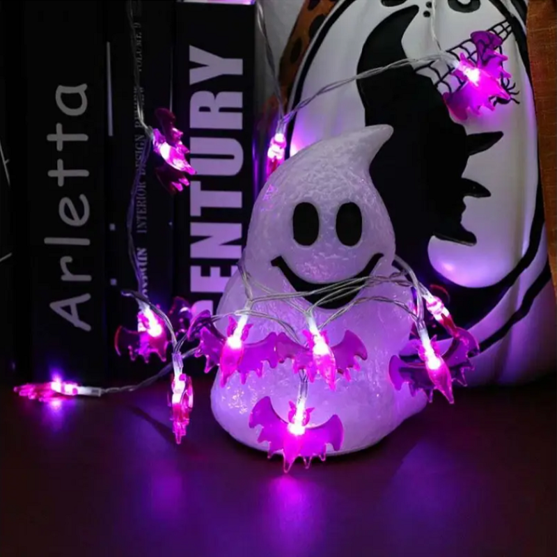 Solar Led String 6.5M 30 Lights Purple Lamp Spider Bat Ornaments Halloween Decoration Waterproof Garden