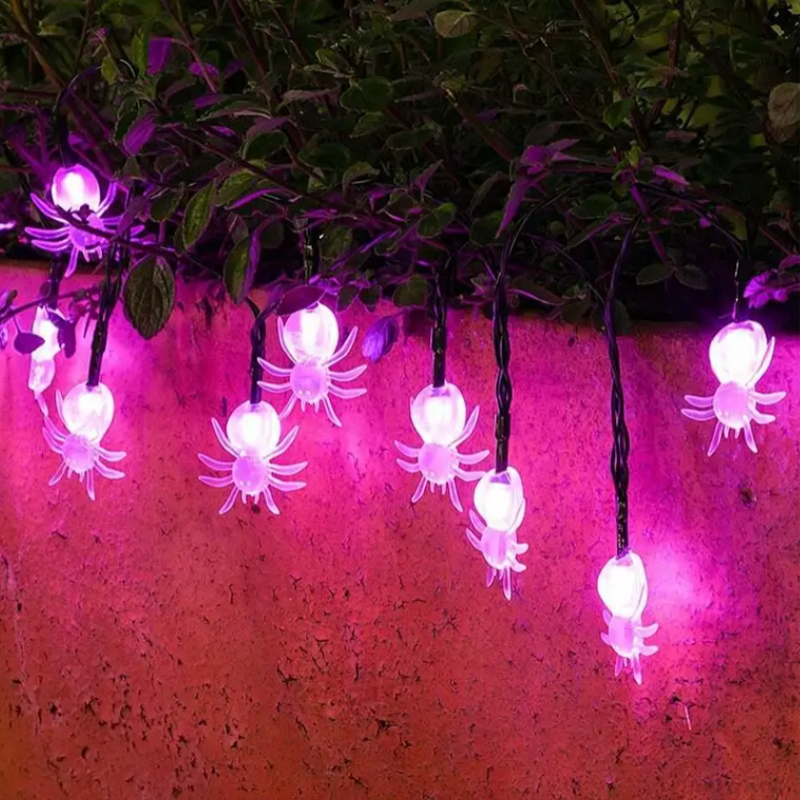 Solar Led String 6.5M 30 Lights Purple Lamp Spider Bat Ornaments Halloween Decoration Waterproof Garden