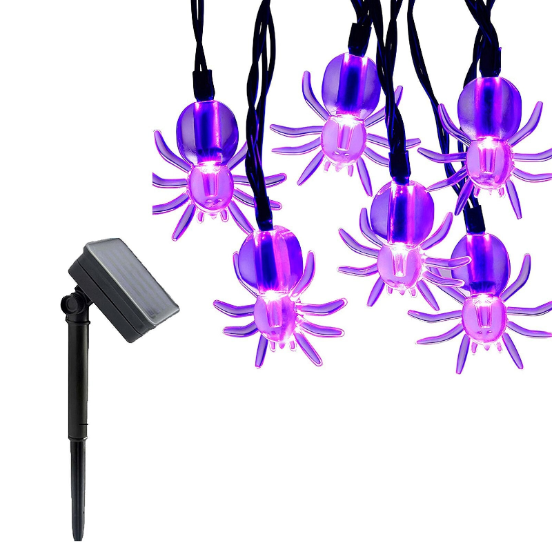 Solar Led String 6.5M 30 Lights Purple Lamp Spider Bat Ornaments Halloween Decoration Waterproof Garden