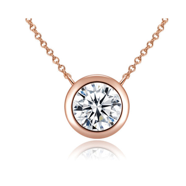 Solitaire Cubic Zirconia Bezel Necklace Rose Gold