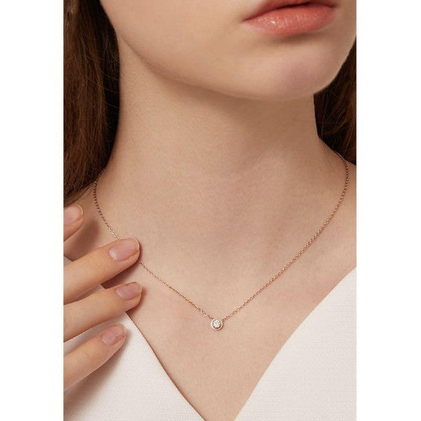 Solitaire Cubic Zirconia Bezel Necklace Rose Gold