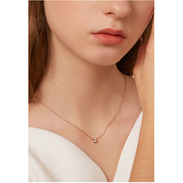 Solitaire Cubic Zirconia Bezel Necklace Rose Gold