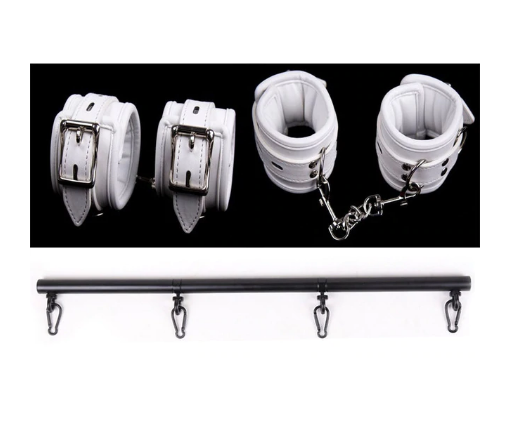 Bdsm White Wrist Ankle Cuffs Spreader Bar Bondage Kink Fetish Restraints