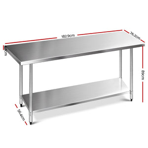 Cefito 1829 X 762Mm Commercial Stainless Steel Kitchen Bench