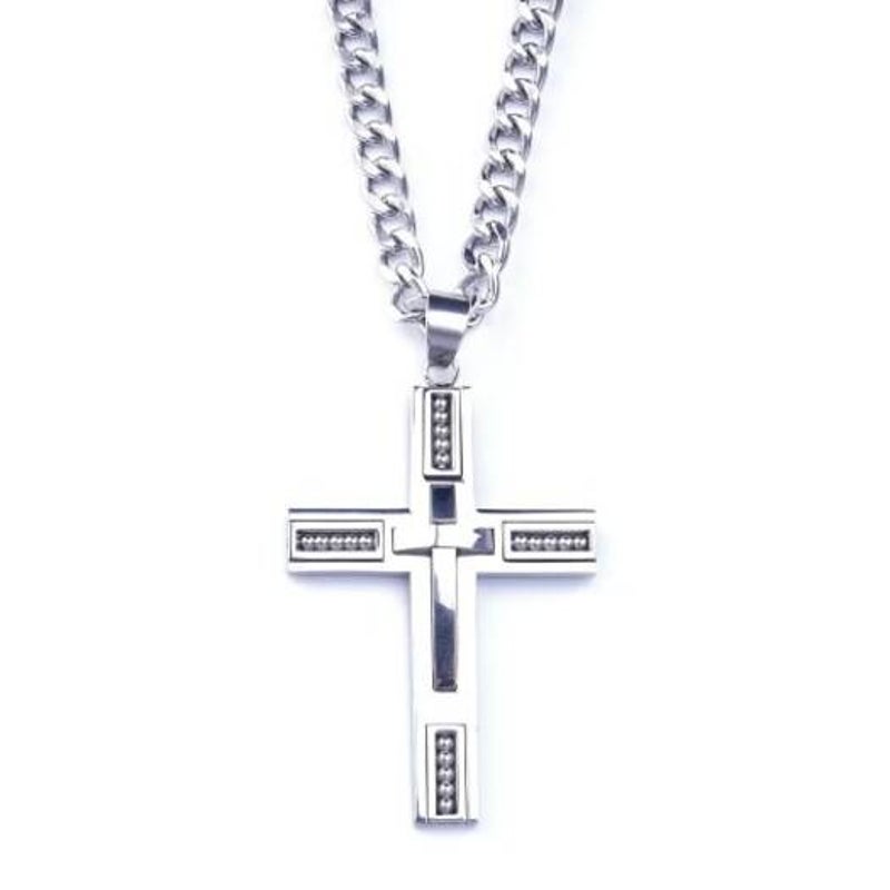 Veile Studios Stainless Steel Beaded Cross Men Pendant Necklace Silver 1Pc