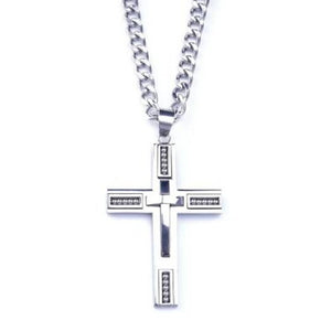 Veile Studios Stainless Steel Beaded Cross Men Pendant Necklace Silver 1Pc