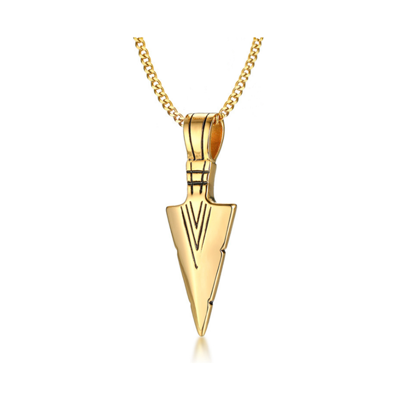 Veile Studios Stainless Steel Arrow Symbol Men's Pendant Necklace Spear Shaped Gold