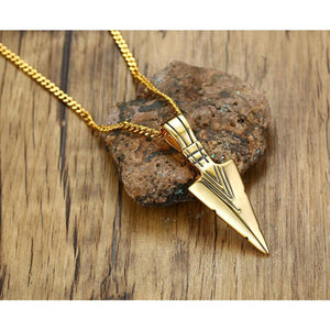 Veile Studios Stainless Steel Arrow Symbol Men's Pendant Necklace Spear Shaped Gold