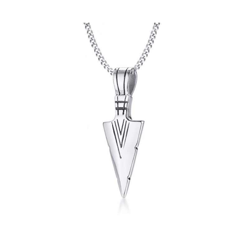 Veile Studios Stainless Steel Arrow Symbol Men's Pendant Necklace Spear Shaped Silver