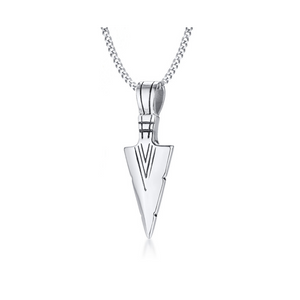 Veile Studios Stainless Steel Arrow Symbol Men's Pendant Necklace Spear Shaped Silver