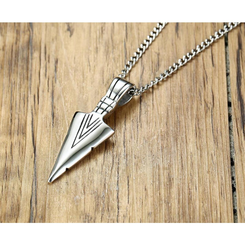 Veile Studios Stainless Steel Arrow Symbol Men's Pendant Necklace Spear Shaped Silver