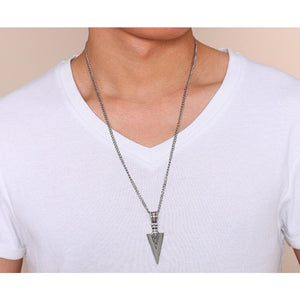 Veile Studios Stainless Steel Arrow Symbol Men's Pendant Necklace Spear Shaped Silver