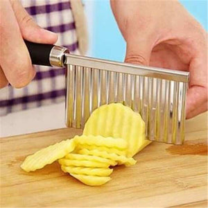 Stainless Steel Potato Wavy Edged Knife Gadget Vegetable Fruit Cutter Peeler Silver